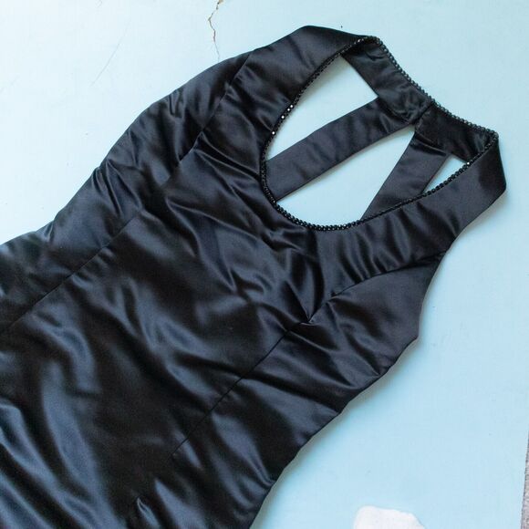 Jessica McClintock Vintage Y2K Black Beaded Halter Fitted Formal Gown Size 12 - Picture 2 of 13